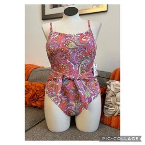 ❣️🆕Jessica Simpson Pink Paisley Tie Waist One Piece Swimsuit❣️